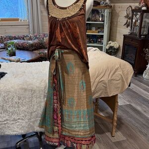 Bohemian Brown and Teal Skirt with Beaded Top